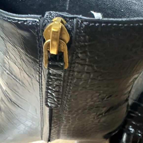 Tory Burch  Brooke Size 8 70 MM Leather Booties Croc Embossed Perfect Black $498 - Picture 12 of 14